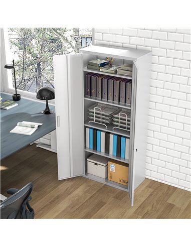 HOMCOM Five Shelf Lockable Steel Office Cabinet - White 924-084V00WT