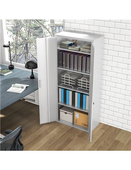 HOMCOM Five Shelf Lockable Steel Office Cabinet - White 924-084V00WT - pic 111577 | FastDaddyshop