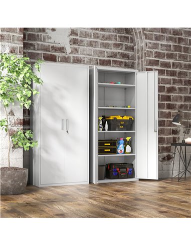 HOMCOM Five Shelf Lockable Steel Office Cabinet - White 924-084V00WT