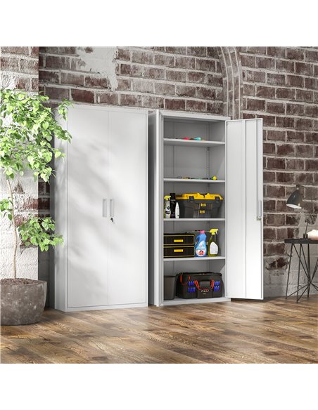 HOMCOM Five Shelf Lockable Steel Office Cabinet - White 924-084V00WT - pic 111578 | FastDaddyshop