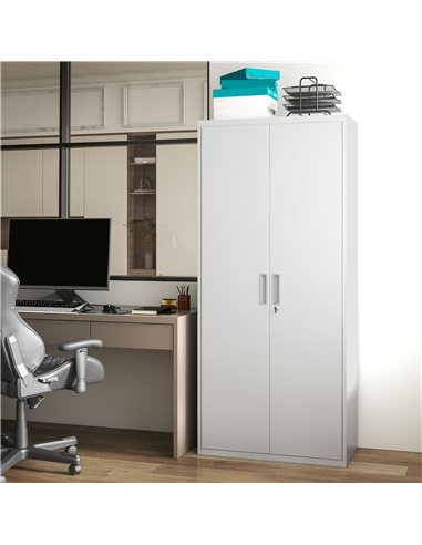 HOMCOM Five Shelf Lockable Steel Office Cabinet - White 924-084V00WT