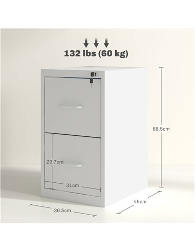 HOMCOM Two-Drawer Modern Steel Filing Cabinet - Cream 924-083V00WT