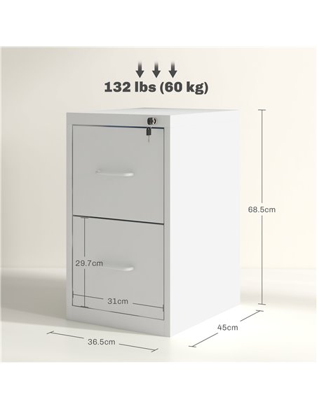 HOMCOM Two-Drawer Modern Steel Filing Cabinet - Cream 924-083V00WT - pic 111583 | FastDaddyshop