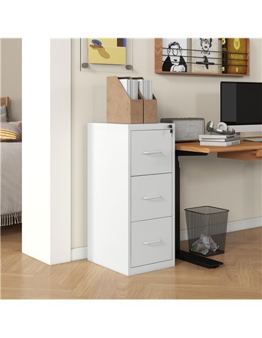 HOMCOM Three-Drawer Modern Steel Filing Cabinet - Cream 924-083V01WT
