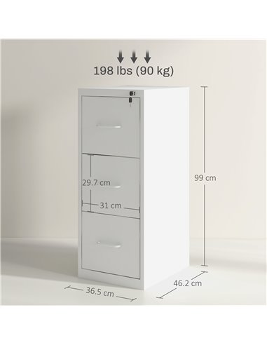 HOMCOM Three-Drawer Modern Steel Filing Cabinet - Cream 924-083V01WT