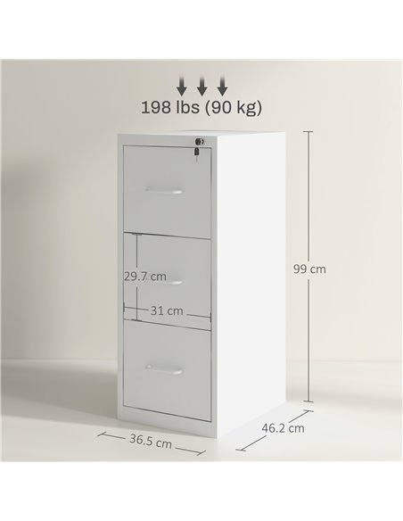 HOMCOM Three-Drawer Modern Steel Filing Cabinet - Cream 924-083V01WT - pic 111592 | FastDaddyshop