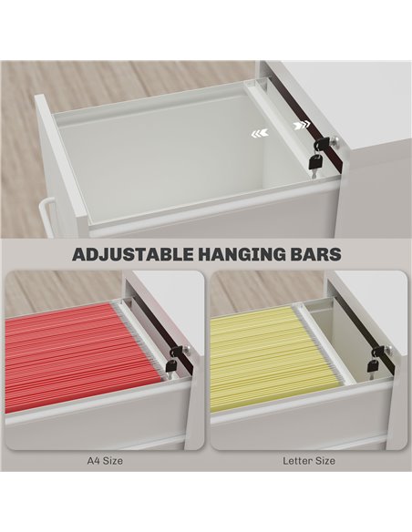 HOMCOM Three-Drawer Modern Steel Filing Cabinet - Cream 924-083V01WT - pic 111593 | FastDaddyshop