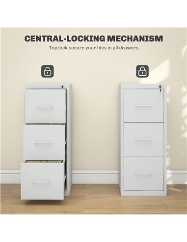HOMCOM Three-Drawer Modern Steel Filing Cabinet - Cream 924-083V01WT