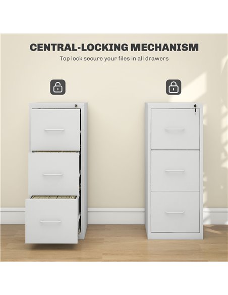 HOMCOM Three-Drawer Modern Steel Filing Cabinet - Cream 924-083V01WT - pic 111594 | FastDaddyshop