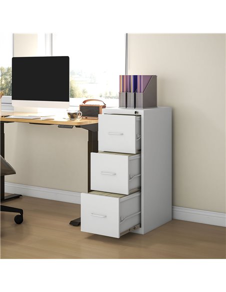 HOMCOM Three-Drawer Modern Steel Filing Cabinet - Cream 924-083V01WT - pic 111595 | FastDaddyshop