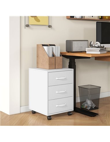 HOMCOM 3 Drawer File Cabinet, Mobile Filing Cabinet on Wheels for Home Office, Study, White 924-029V00WT