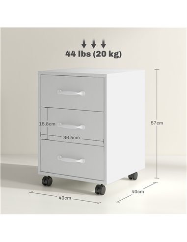 HOMCOM 3 Drawer File Cabinet, Mobile Filing Cabinet on Wheels for Home Office, Study, White 924-029V00WT