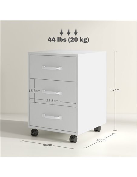 HOMCOM 3 Drawer File Cabinet, Mobile Filing Cabinet on Wheels for Home Office, Study, White 924-029V00WT - pic 111601 | FastDaddyshop