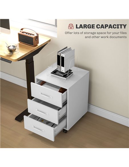 HOMCOM 3 Drawer File Cabinet, Mobile Filing Cabinet on Wheels for Home Office, Study, White 924-029V00WT - pic 111602 | FastDaddyshop