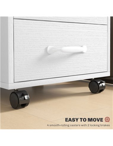 HOMCOM 3 Drawer File Cabinet, Mobile Filing Cabinet on Wheels for Home Office, Study, White 924-029V00WT