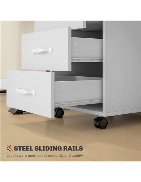 HOMCOM 3 Drawer File Cabinet, Mobile Filing Cabinet on Wheels for Home Office, Study, White 924-029V00WT - pic 111604 | FastDaddyshop