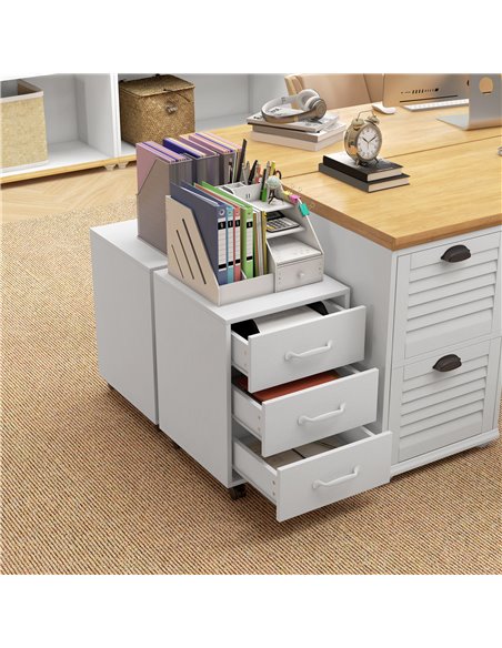 HOMCOM 3 Drawer File Cabinet, Mobile Filing Cabinet on Wheels for Home Office, Study, White 924-029V00WT - pic 111605 | FastDaddyshop