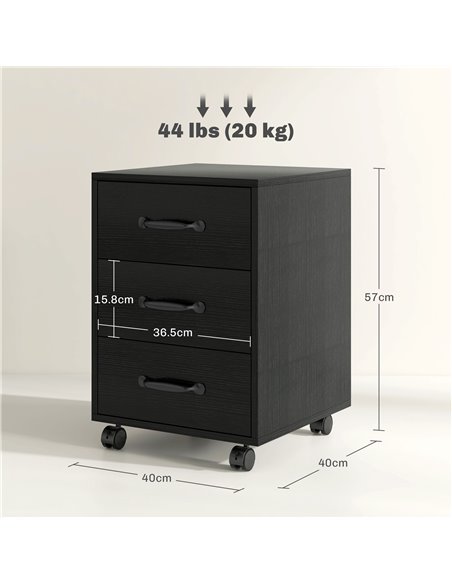 HOMCOM 3 Drawer File Cabinet, Mobile Filing Cabinet on Wheels for Home Office, Study, Black 924-029V00BK - pic 111610 | FastDaddyshop