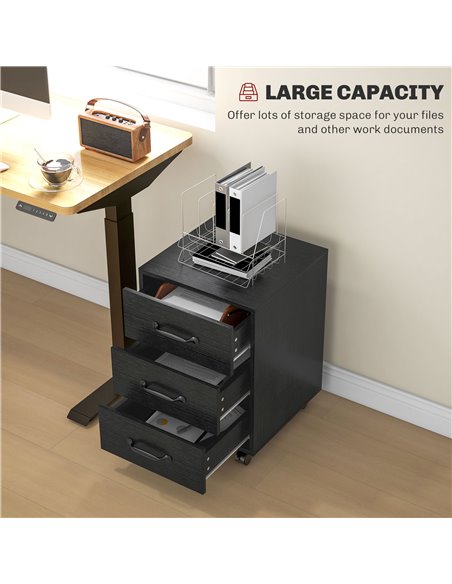 HOMCOM 3 Drawer File Cabinet, Mobile Filing Cabinet on Wheels for Home Office, Study, Black 924-029V00BK - pic 111611 | FastDaddyshop