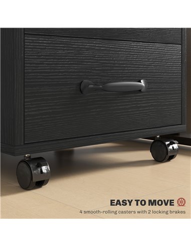 HOMCOM 3 Drawer File Cabinet, Mobile Filing Cabinet on Wheels for Home Office, Study, Black 924-029V00BK