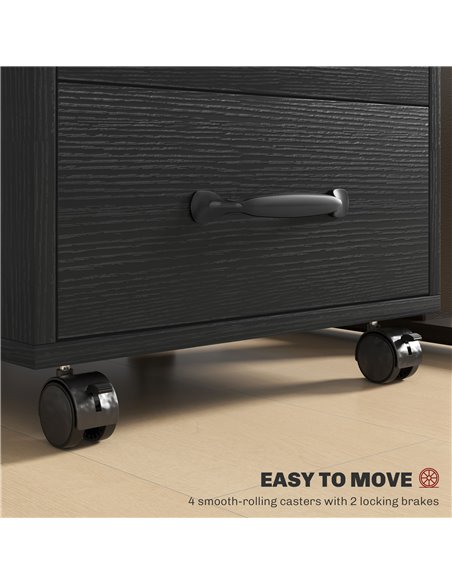 HOMCOM 3 Drawer File Cabinet, Mobile Filing Cabinet on Wheels for Home Office, Study, Black 924-029V00BK - pic 111612 | FastDaddyshop