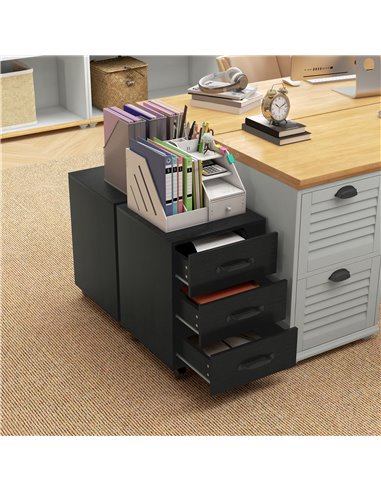 HOMCOM 3 Drawer File Cabinet, Mobile Filing Cabinet on Wheels for Home Office, Study, Black 924-029V00BK