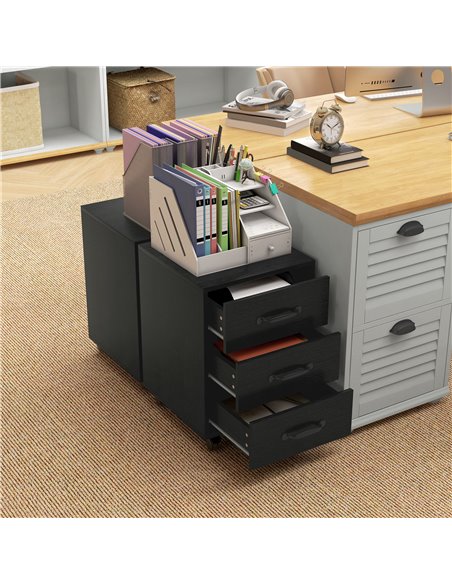 HOMCOM 3 Drawer File Cabinet, Mobile Filing Cabinet on Wheels for Home Office, Study, Black 924-029V00BK - pic 111614 | FastDaddyshop