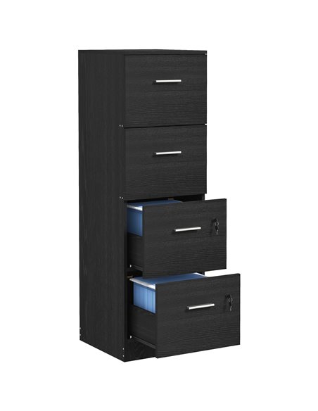 HOMCOM Four-Drawer Lockable Filing Cabinet - Black Wood Effect 924-086V80BK - pic 111635 | FastDaddyshop