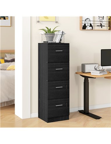 HOMCOM Four-Drawer Lockable Filing Cabinet - Black Wood Effect 924-086V80BK