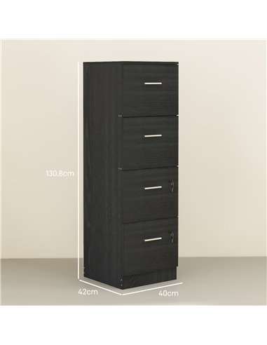 HOMCOM Four-Drawer Lockable Filing Cabinet - Black Wood Effect 924-086V80BK
