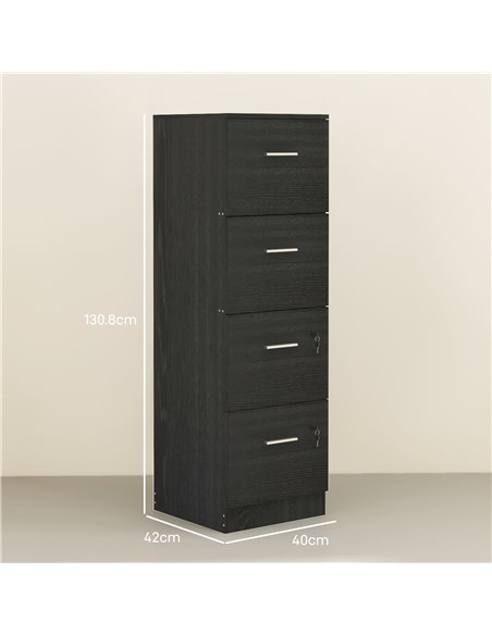 HOMCOM Four-Drawer Lockable Filing Cabinet - Black Wood Effect 924-086V80BK - pic 111637 | FastDaddyshop