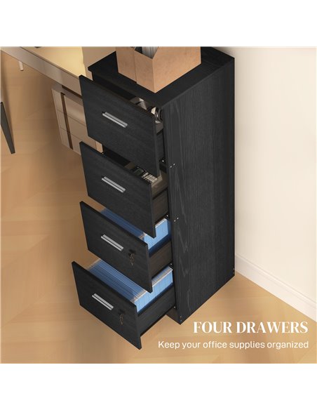 HOMCOM Four-Drawer Lockable Filing Cabinet - Black Wood Effect 924-086V80BK - pic 111638 | FastDaddyshop
