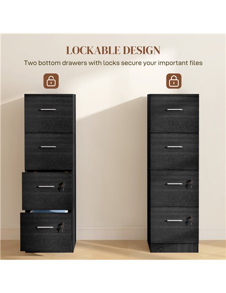 HOMCOM Four-Drawer Lockable Filing Cabinet - Black Wood Effect 924-086V80BK - pic 111640 | FastDaddyshop