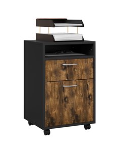 HOMCOM 60cm Filing Cabinet with Drawer, Open Shelf, Metal Handles and 4 Wheels, Office Home Organiser Mobile Printer, Rustic Bro