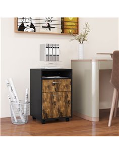 HOMCOM 60cm Filing Cabinet with Drawer, Open Shelf, Metal Handles and 4 Wheels, Office Home Organiser Mobile Printer, Rustic Bro 2