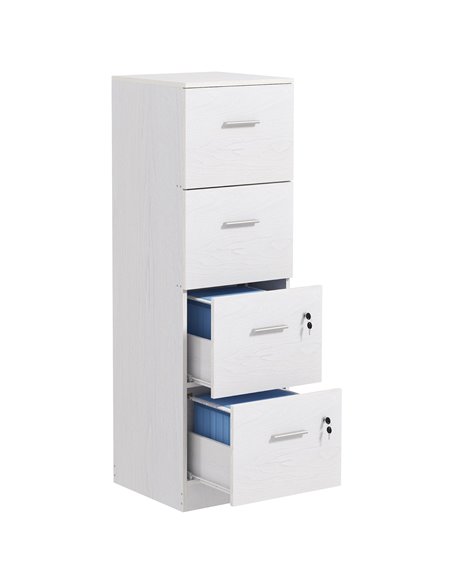 HOMCOM Four-Drawer Lockable Filing Cabinet - White Wood Effect 924-086V80WT - pic 111653 | FastDaddyshop