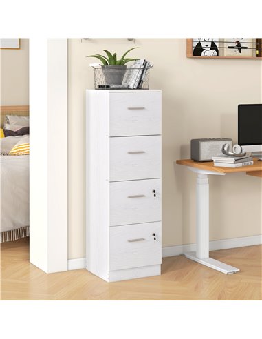 HOMCOM Four-Drawer Lockable Filing Cabinet - White Wood Effect 924-086V80WT