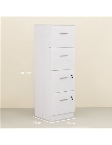 HOMCOM Four-Drawer Lockable Filing Cabinet - White Wood Effect 924-086V80WT