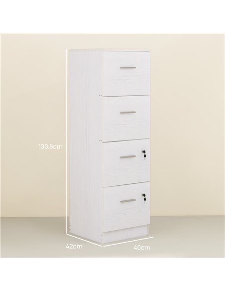 HOMCOM Four-Drawer Lockable Filing Cabinet - White Wood Effect 924-086V80WT - pic 111655 | FastDaddyshop