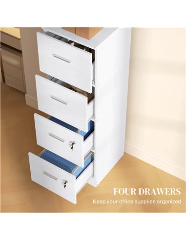 HOMCOM Four-Drawer Lockable Filing Cabinet - White Wood Effect 924-086V80WT