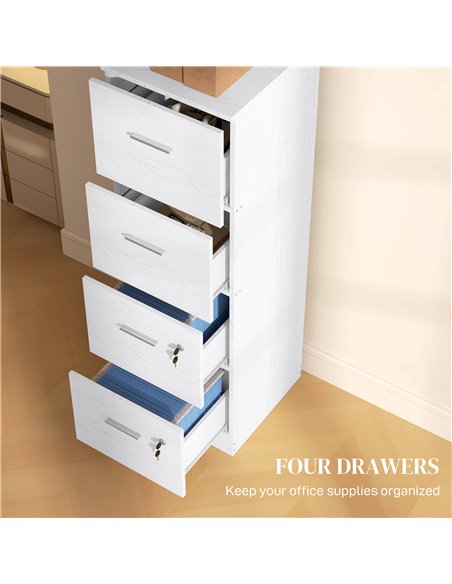 HOMCOM Four-Drawer Lockable Filing Cabinet - White Wood Effect 924-086V80WT - pic 111656 | FastDaddyshop