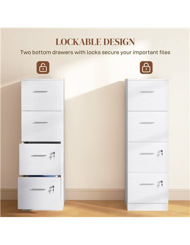 HOMCOM Four-Drawer Lockable Filing Cabinet - White Wood Effect 924-086V80WT