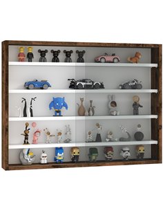 HOMCOM 5-Tier Wall Display Shelf Unit Cabinet w/ 4 Adjustable Shelves Glass Doors Home Office Ornaments 60x80cm Rustic brown 833