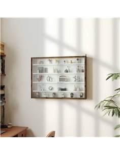 HOMCOM 5-Tier Wall Display Shelf Unit Cabinet w/ 4 Adjustable Shelves Glass Doors Home Office Ornaments 60x80cm Rustic brown 833 2