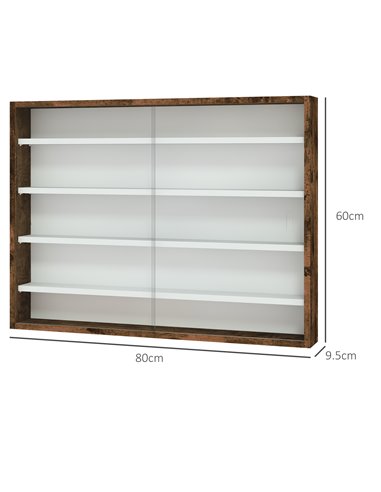 HOMCOM 5-Tier Wall Display Shelf Unit Cabinet w/ 4 Adjustable Shelves Glass Doors Home Office Ornaments 60x80cm Rustic brown 833