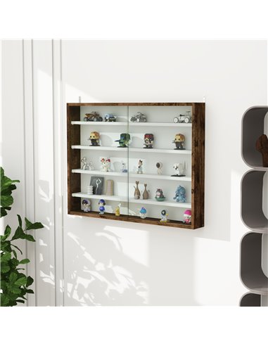 HOMCOM 5-Tier Wall Display Shelf Unit Cabinet w/ 4 Adjustable Shelves Glass Doors Home Office Ornaments 60x80cm Rustic brown 833