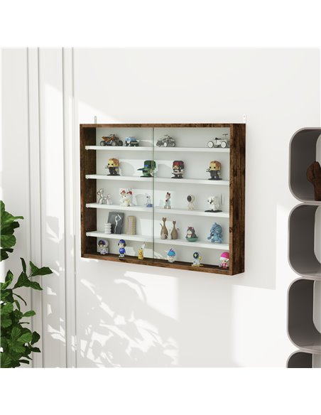 HOMCOM 5-Tier Wall Display Shelf Unit Cabinet w/ 4 Adjustable Shelves Glass Doors Home Office Ornaments 60x80cm Rustic brown 833 - pic 111668 | FastDaddyshop