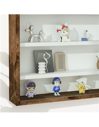 HOMCOM 5-Tier Wall Display Shelf Unit Cabinet w/ 4 Adjustable Shelves Glass Doors Home Office Ornaments 60x80cm Rustic brown 833