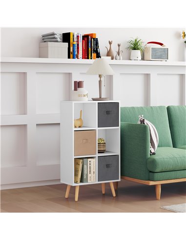HOMCOM Freestanding 6 Cube Unit Cabinet Unit w/ 3 Fabric Drawers Handles Home Office Storage Shelves White 833-755V01WT