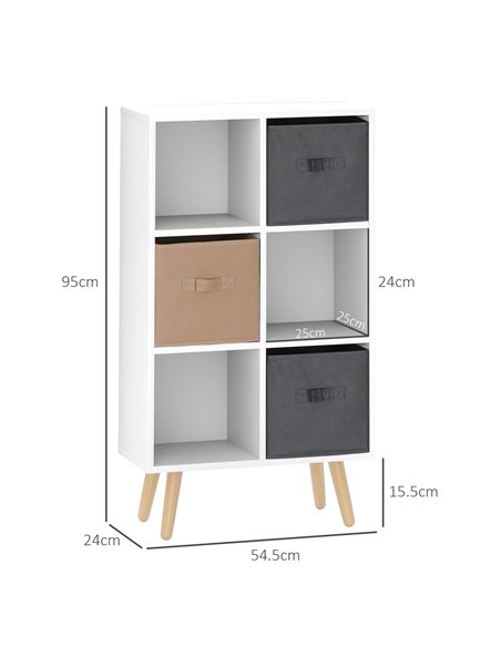 HOMCOM Freestanding 6 Cube Unit Cabinet Unit w/ 3 Fabric Drawers Handles Home Office Storage Shelves White 833-755V01WT - pic 111673 | FastDaddyshop